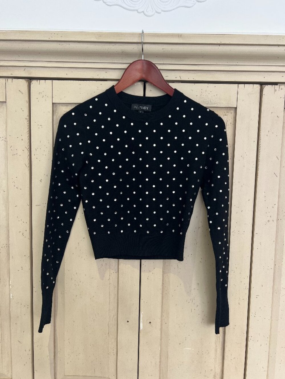 Intermix Ramsey Y2K Crystal Embellished Black Cropped Sweater Size P